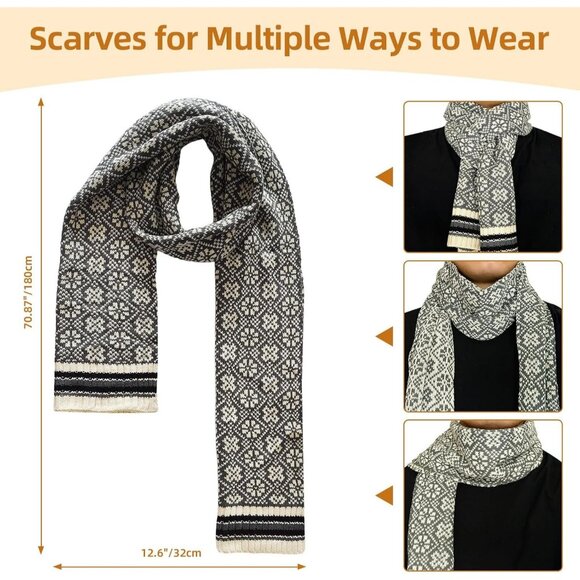 Women\'s 3Pieces White Set Beanie Fleece Skull Cap Pompom Neck Scarves Gloves main image 6